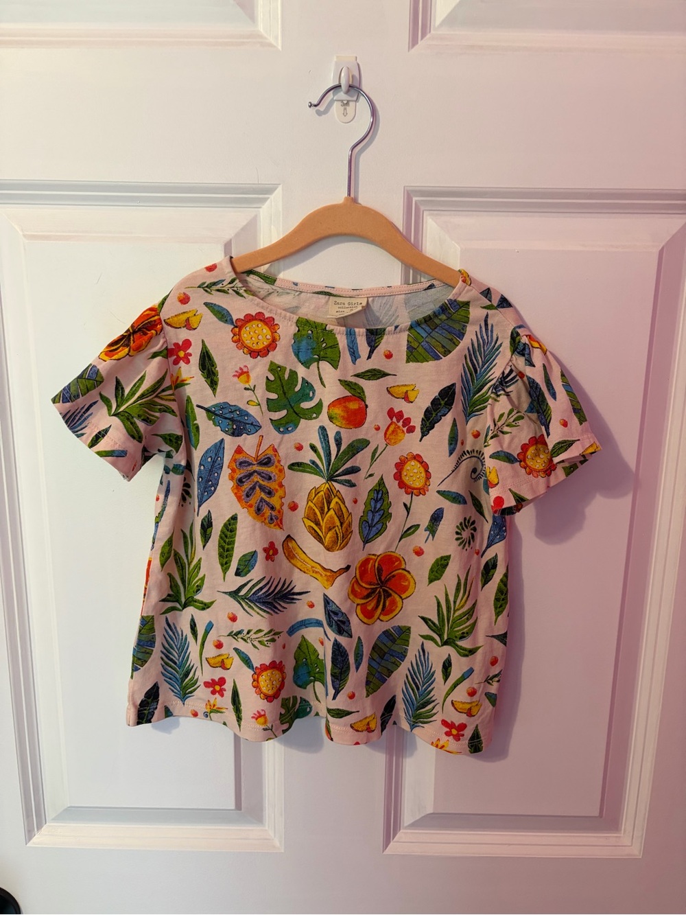Kids Tropical Floral Print Short Sleeve Top - Multicolor